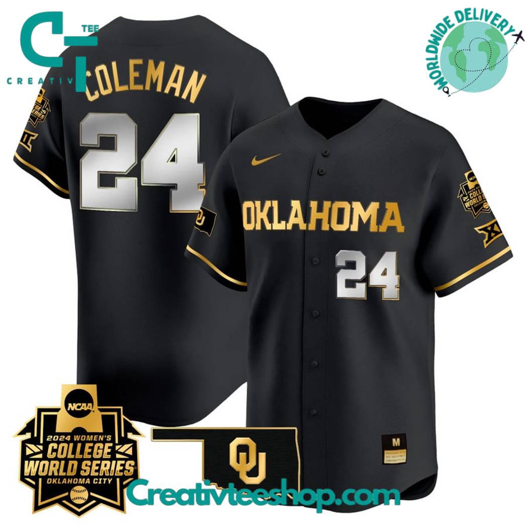 Oklahoma Sooners Womens College World Series Champions Black Gold Baseball Jersey