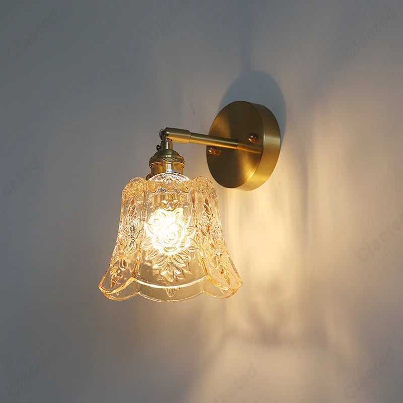 LED Retro Minimalist Wrought Iron Glass Wall Lamp Bedroom Bedside Lamp Living Room Hallway Lighting Bathroom Mirror Headlight