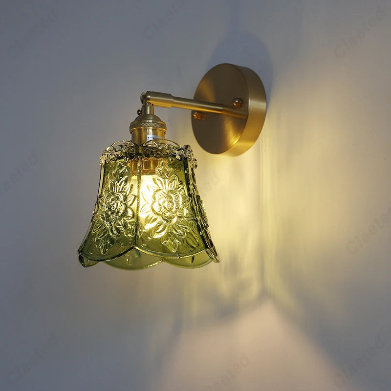 LED Retro Minimalist Wrought Iron Glass Wall Lamp Bedroom Bedside Lamp Living Room Hallway Lighting Bathroom Mirror Headlight