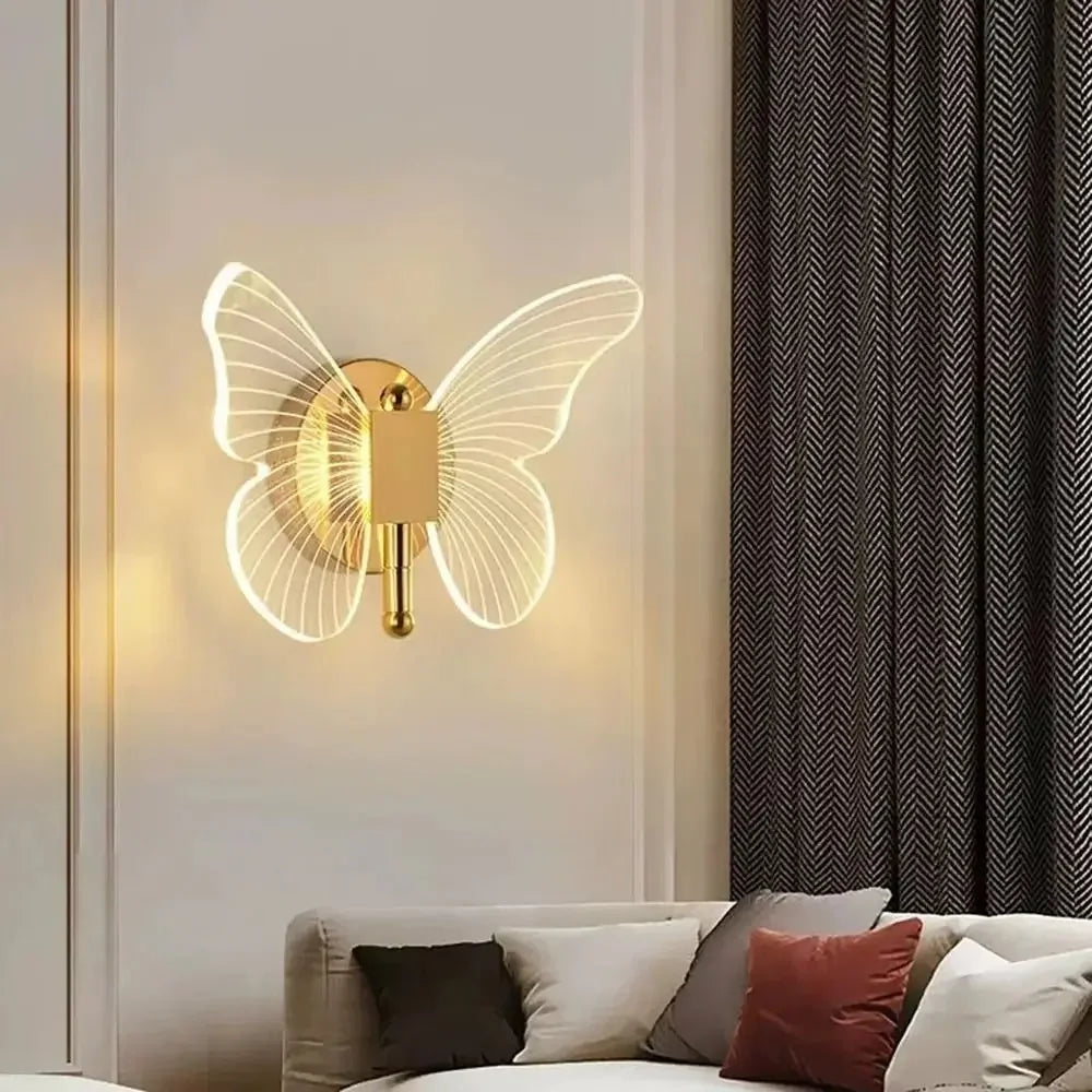 Metal Acrylic LED Butterfly Wall Lamp Modern Elegant Wall Light Sconces Tricolor Adjustment Creative Bedside Lamp